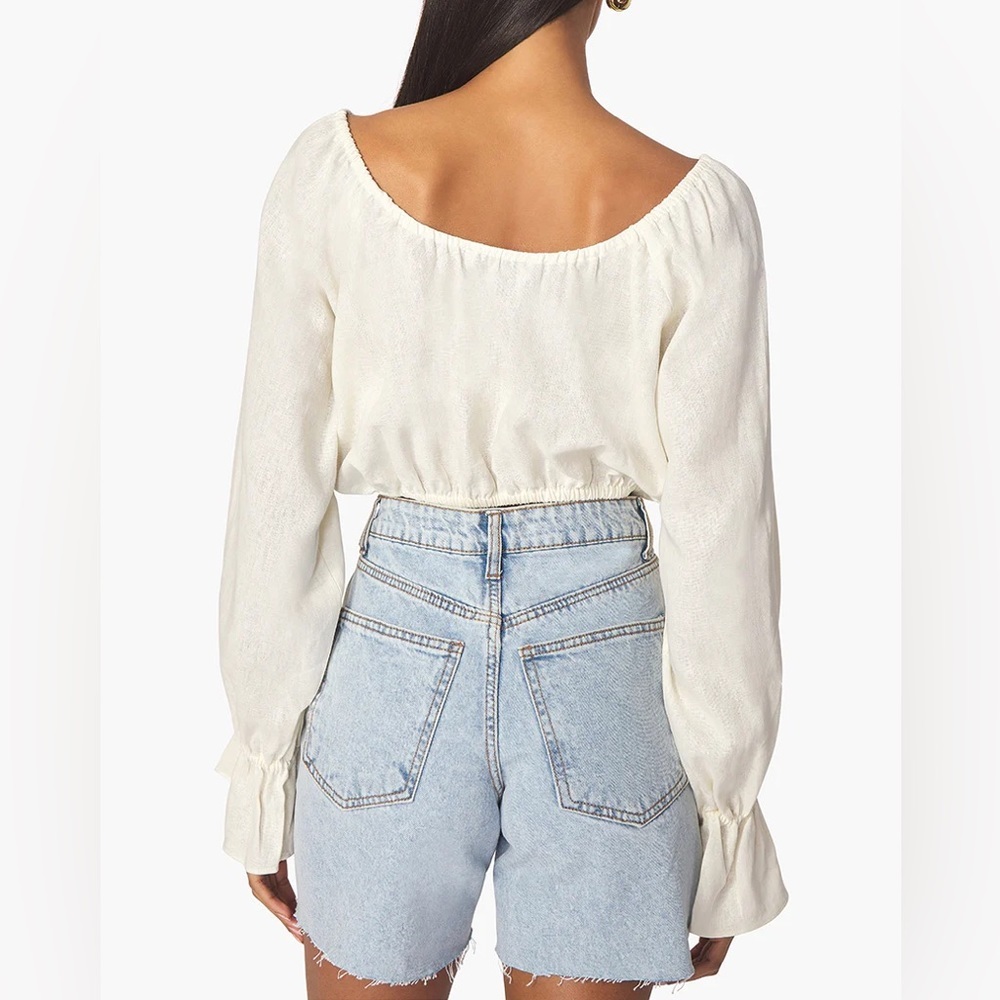 NWT WeWoreWhat On/Off Shoulder Tie Front Linen Blend Top - Picture 5 of 6